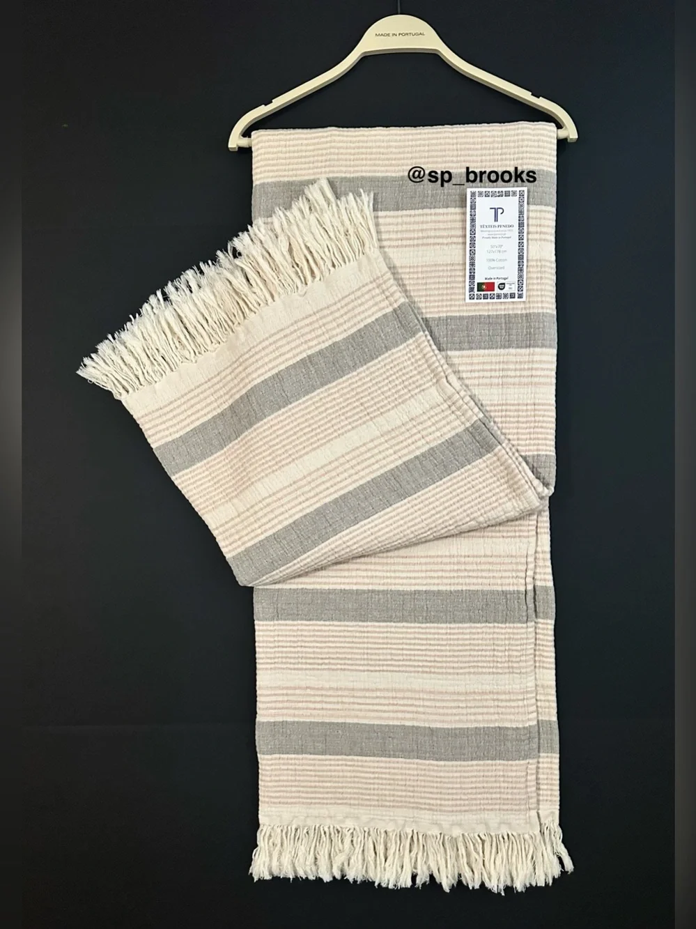 🎁Texteis Penedo Throw Blanket - Gray and Tan Stripe Pattern -Cotton Mixed Stripe